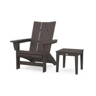 POLYWOOD Modern Grand Adirondack Chair with Side Table in Vintage Finish