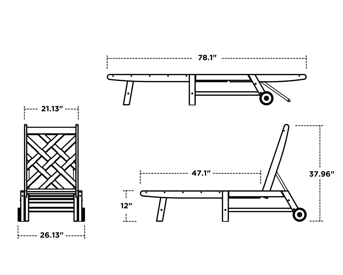 Dimensions for Wovendale Chaise with Wheels