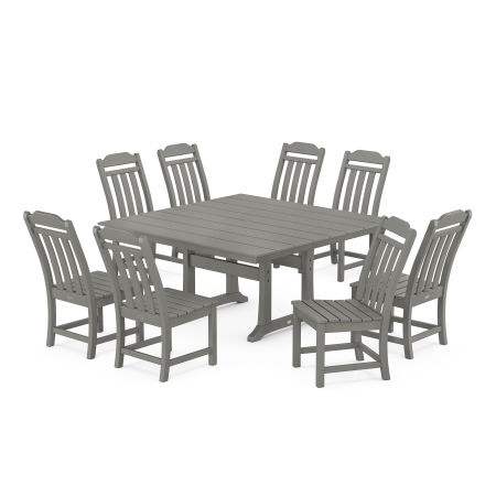 POLYWOOD Country Living 9-Piece Square Farmhouse Side Chair Dining Set with Trestle Legs