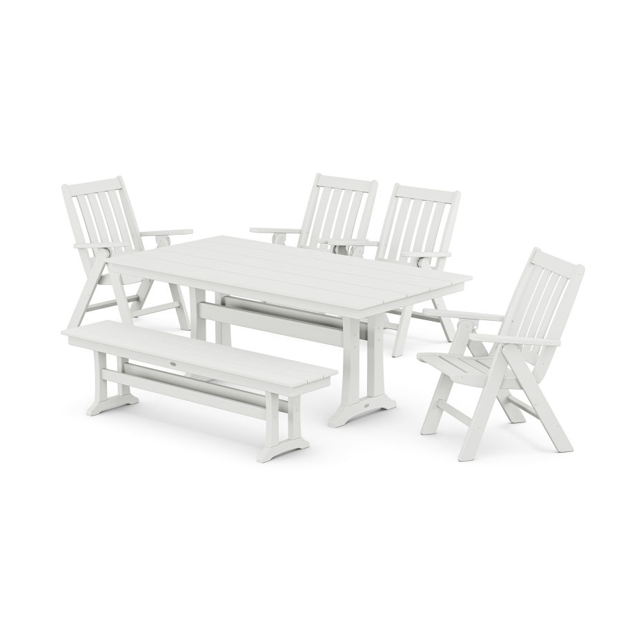 POLYWOOD Vineyard 6-Piece Farmhouse Folding Dining Set with Bench in White