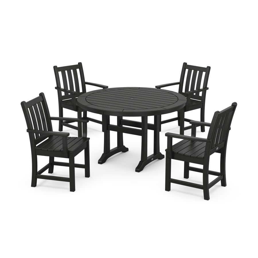 POLYWOOD Traditional Garden 5-Piece Round Dining Set with Trestle Legs in Black