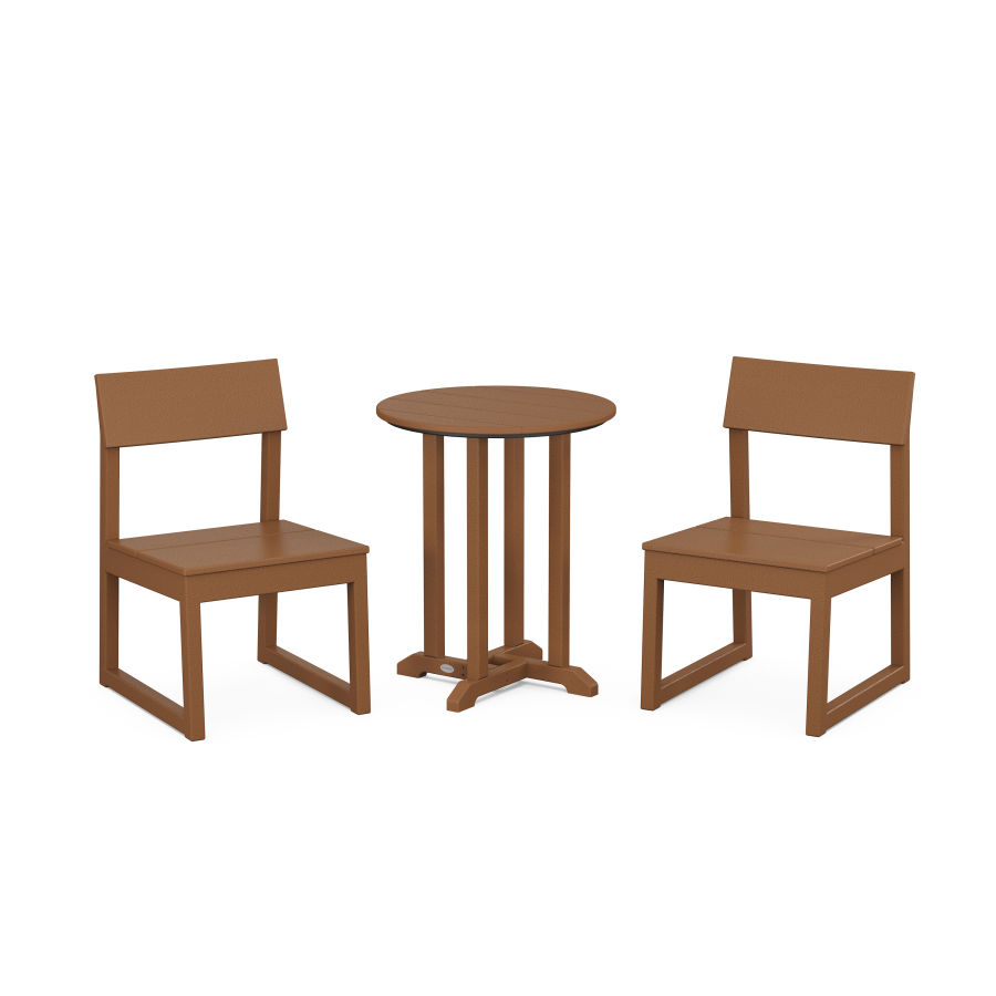 POLYWOOD EDGE Side Chair 3-Piece Round Dining Set in Teak