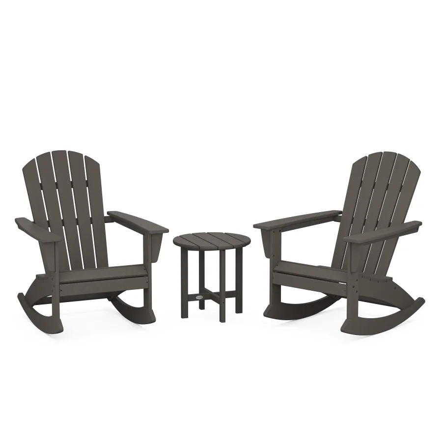 POLYWOOD Nautical 3-Piece Adirondack Rocking Chair Set in Vintage Finish