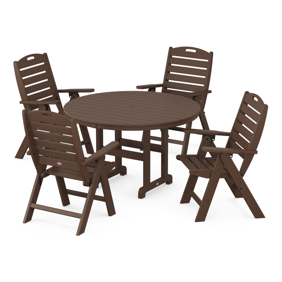 POLYWOOD Nautical Folding Chair 5-Piece Round Farmhouse Dining Set in Mahogany