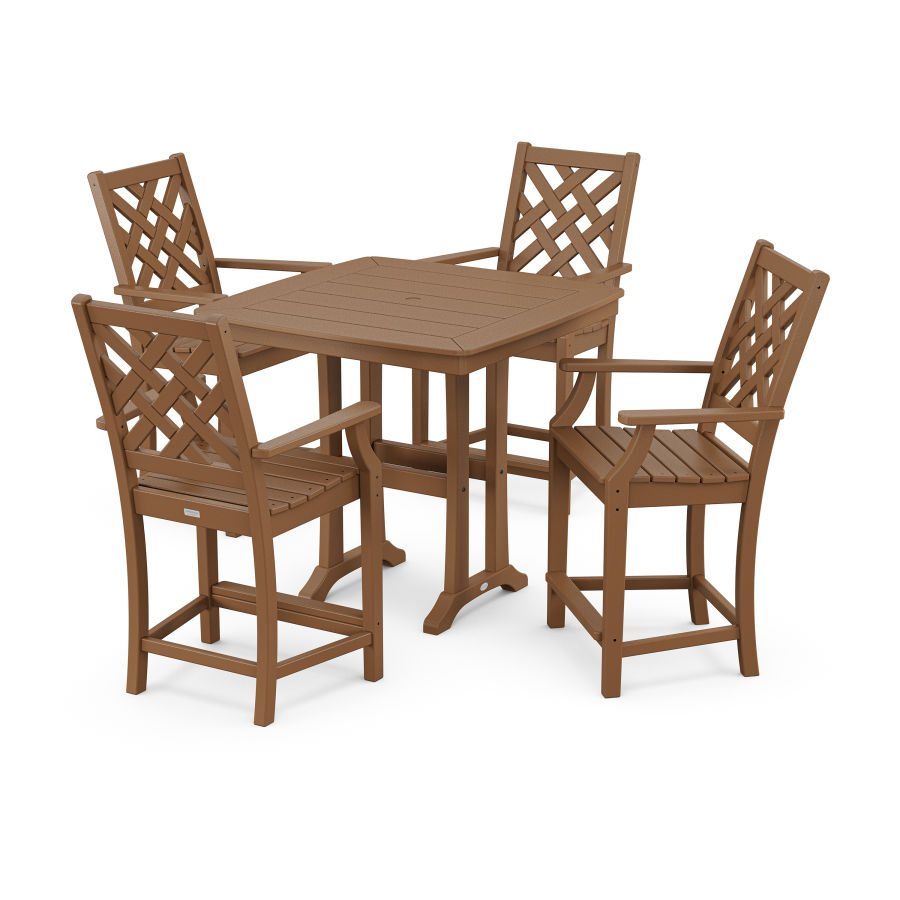 POLYWOOD Wovendale 5-Piece Counter Set with Trestle Legs in Teak