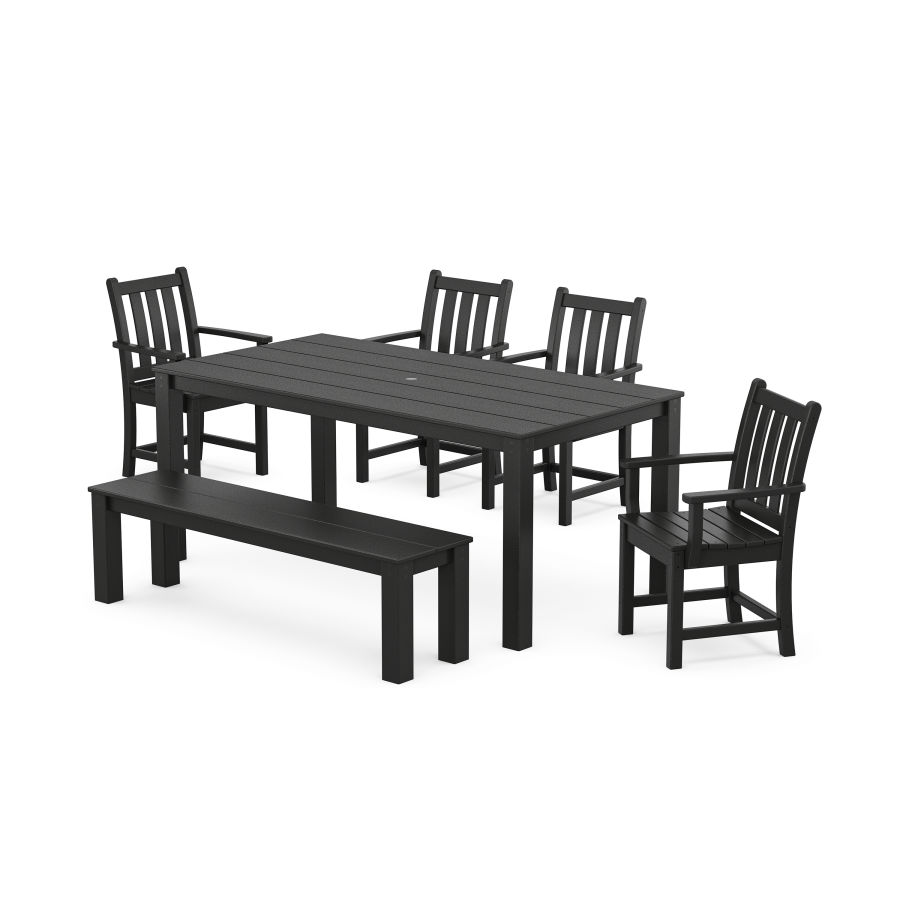 POLYWOOD Traditional Garden 6-Piece Parsons Dining Set with Bench in Black