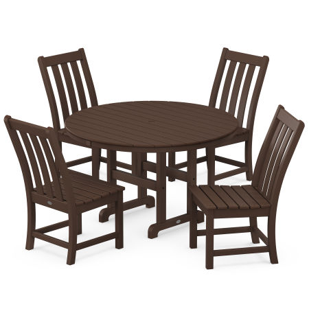 Vineyard 5-Piece Round Farmhouse Side Chair Dining Set in Mahogany