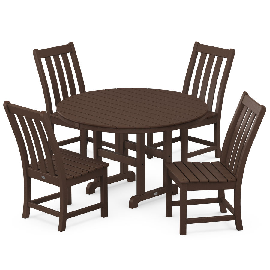 POLYWOOD Vineyard 5-Piece Round Farmhouse Side Chair Dining Set in Mahogany