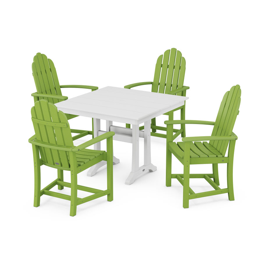 POLYWOOD Classic Adirondack 5-Piece Farmhouse Dining Set With Trestle Legs in Lime / White