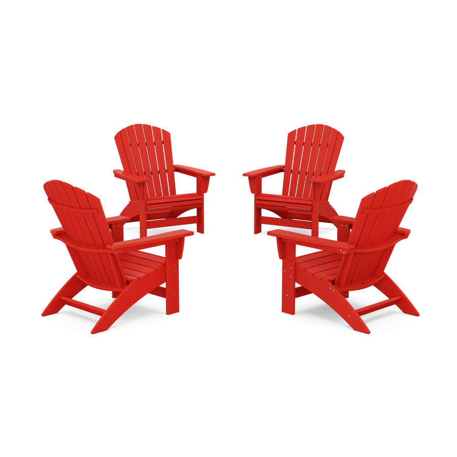 POLYWOOD 4-Piece Nautical Grand Adirondack Chair Conversation Set in Sunset Red