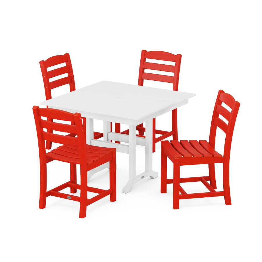 POLYWOOD La Casa Café Side Chair 5-Piece Farmhouse Dining Set in Sunset Red