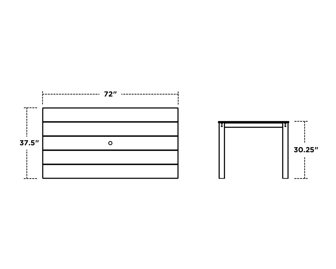 Dimensions for Parsons 38" X 72" Dining Table
