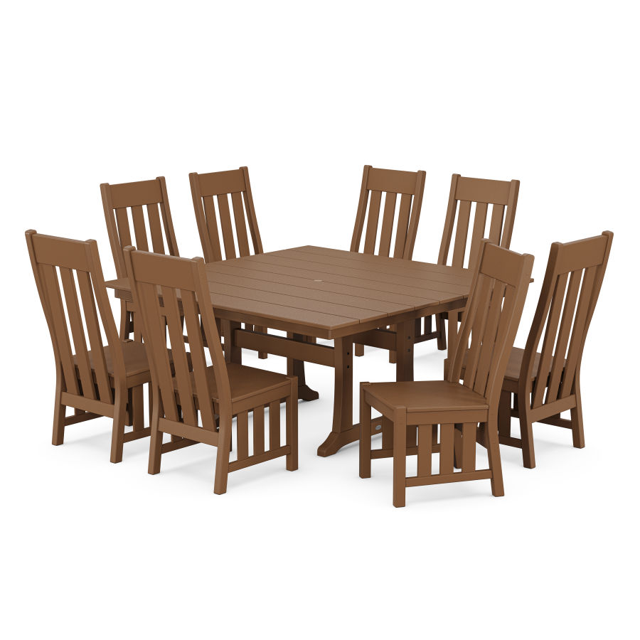 POLYWOOD Acadia Side Chair 9-Piece Square Farmhouse Dining Set with Trestle Legs in Teak