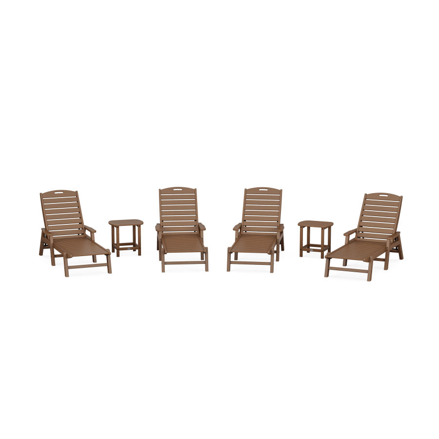 POLYWOOD Nautical Chaise 6-Piece Set with Arms in Teak