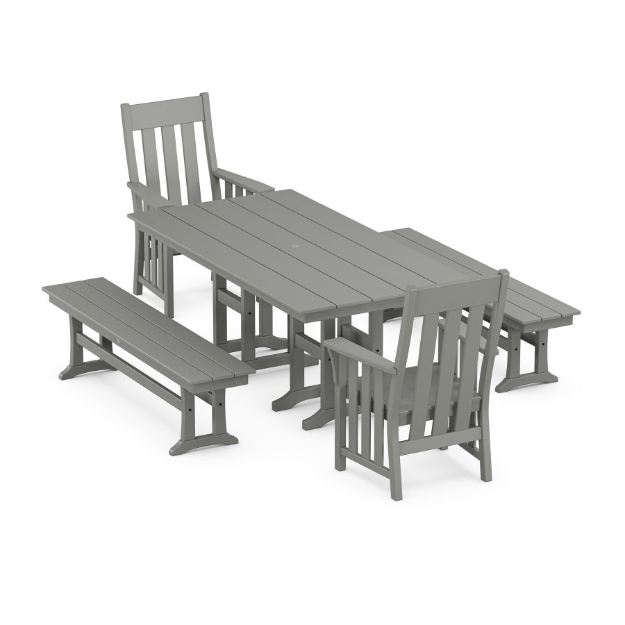 POLYWOOD Acadia 5-Piece Farmhouse Dining Set with Benches in Slate Grey