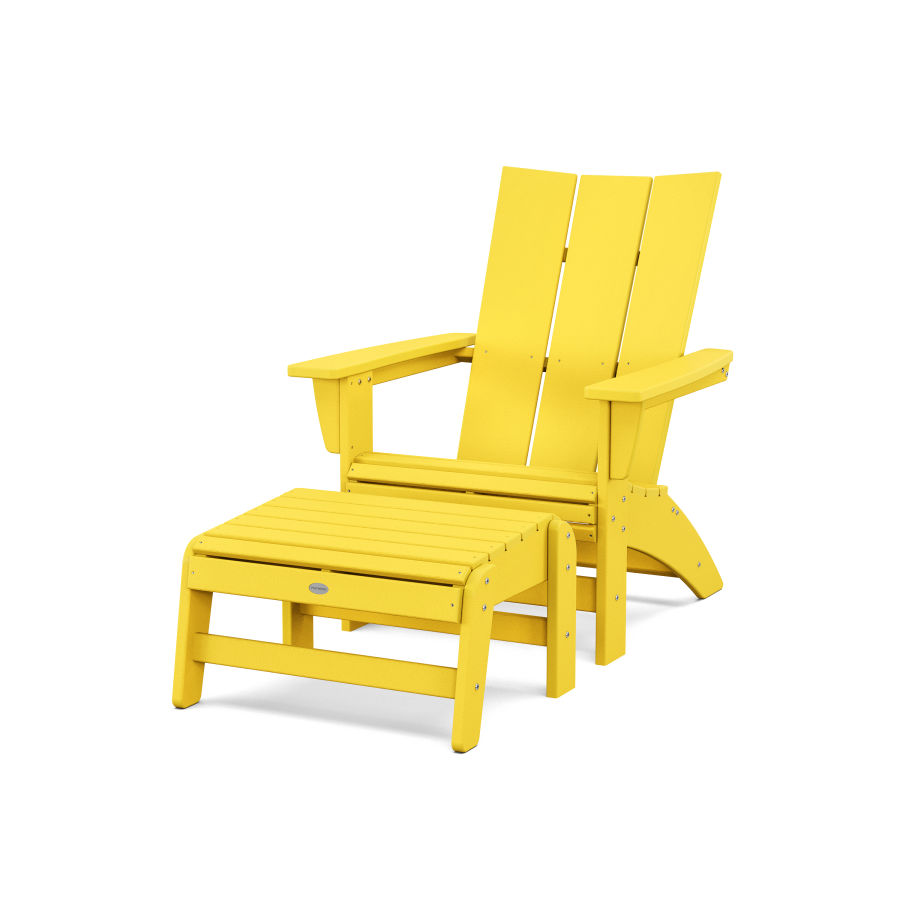 POLYWOOD Modern Grand Adirondack Chair with Ottoman in Lemon