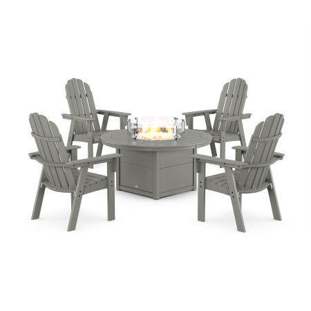 Vineyard 4-Piece Curveback Upright Adirondack Conversation Set with Fire Pit Table in Slate Grey