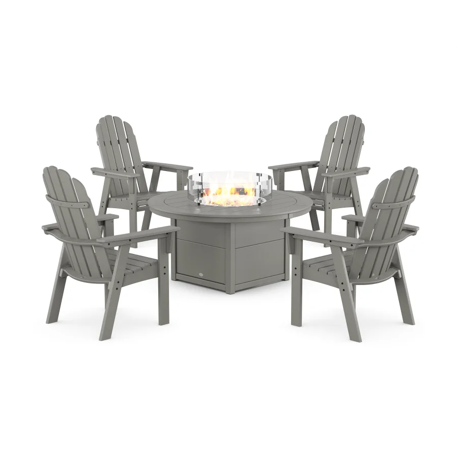 POLYWOOD Vineyard 4-Piece Curveback Upright Adirondack Conversation Set with Fire Pit Table