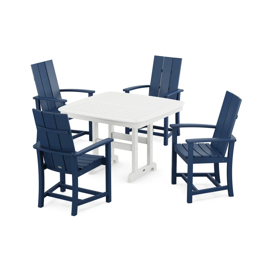 POLYWOOD Modern Adirondack 5-Piece Dining Set with Trestle Legs in Navy / White