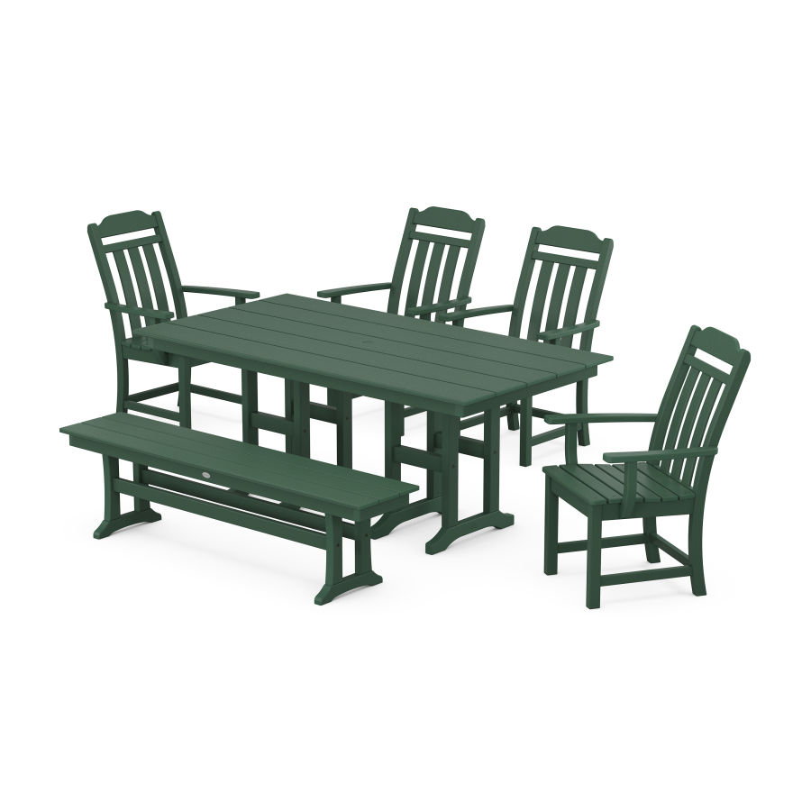 POLYWOOD Country Living 6-Piece Farmhouse Dining Set with Bench in Green