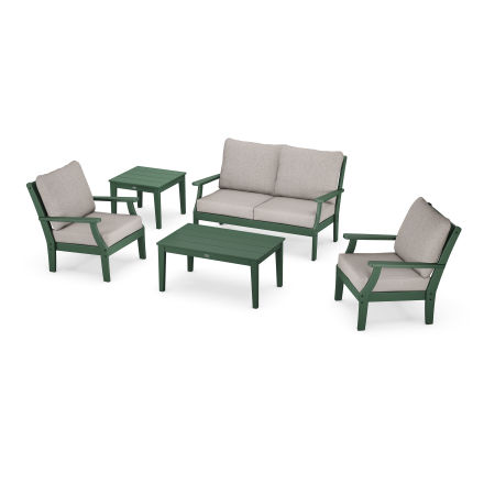 Braxton 5-Piece Deep Seating Set in Green / Weathered Tweed
