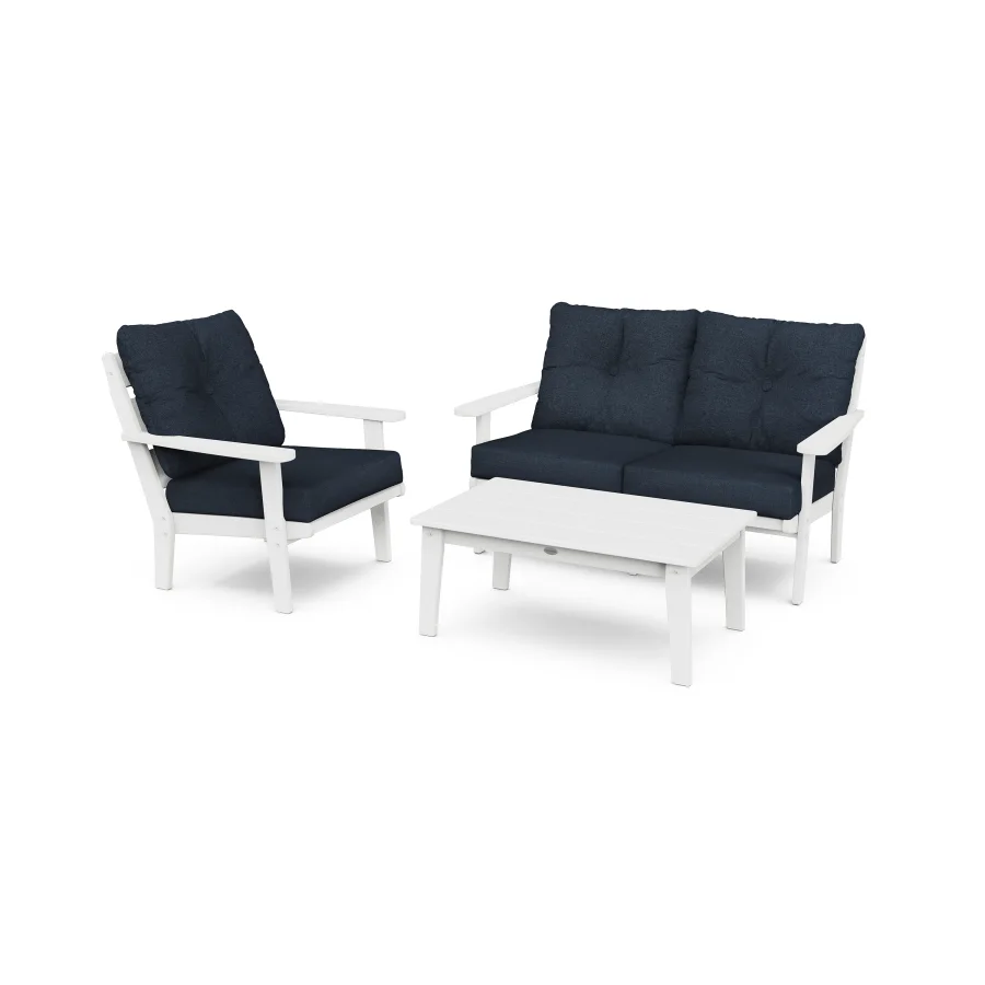 POLYWOOD Lakeside 3-Piece Deep Seating Set in White / Marine Indigo