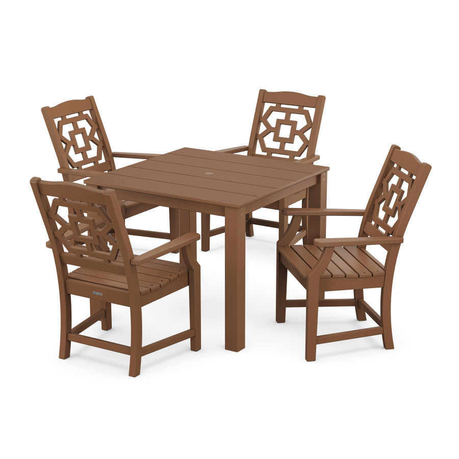 POLYWOOD Chinoiserie 5-Piece Parsons Dining Set in Teak