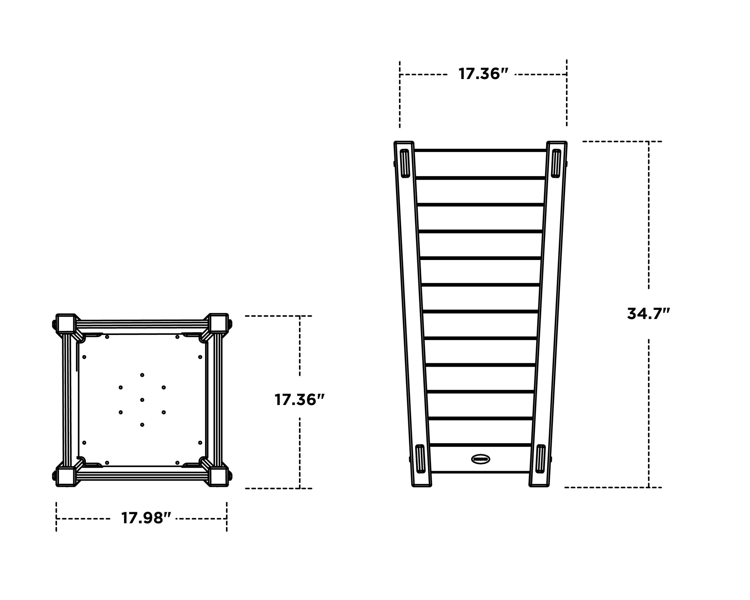 Dimensions for Nautical Tapered Square Planter Box