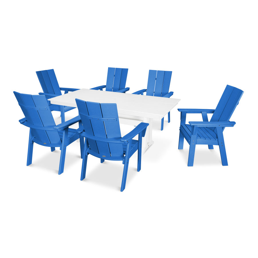 POLYWOOD Modern Adirondack 7-Piece Farmhouse Dining Set in Pacific Blue / White