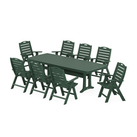 Nautical Highback 9-Piece Dining Set with Trestle Legs in Green