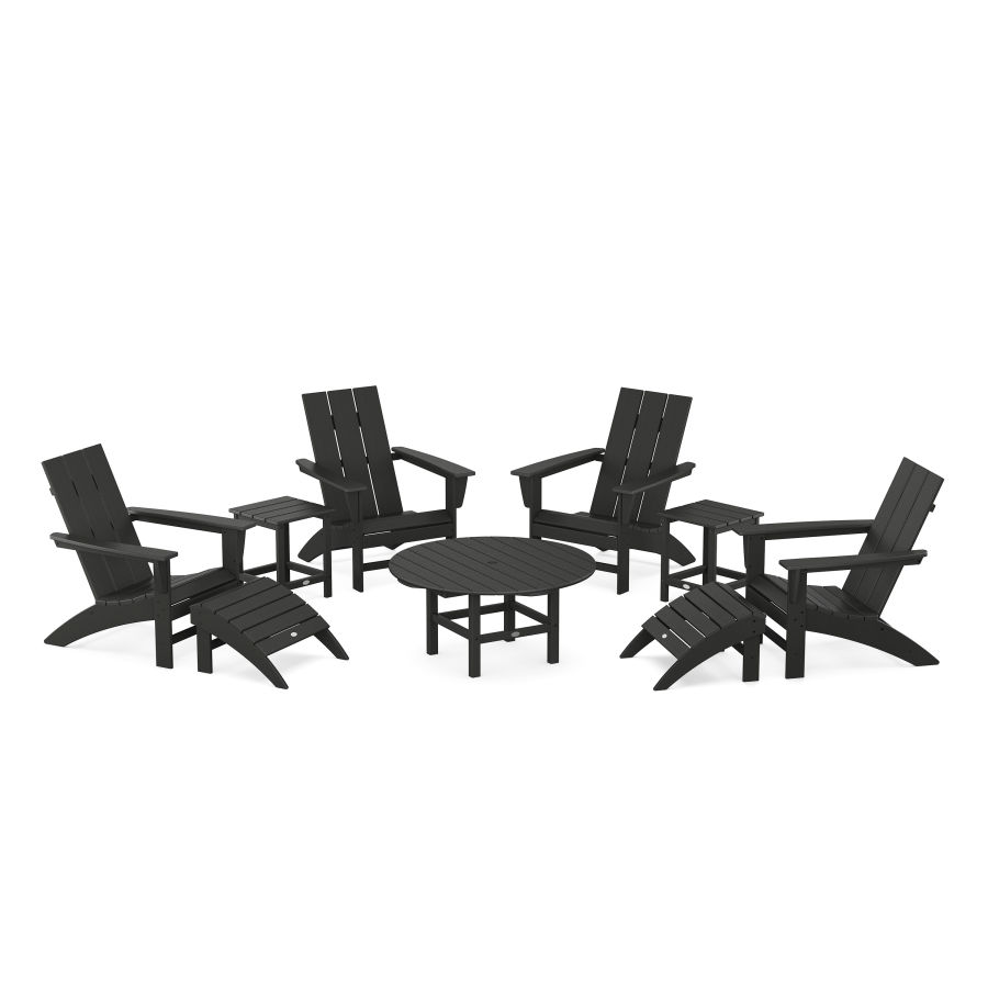 POLYWOOD Modern Adirondack Chair 9-Piece Conversation Set in Black