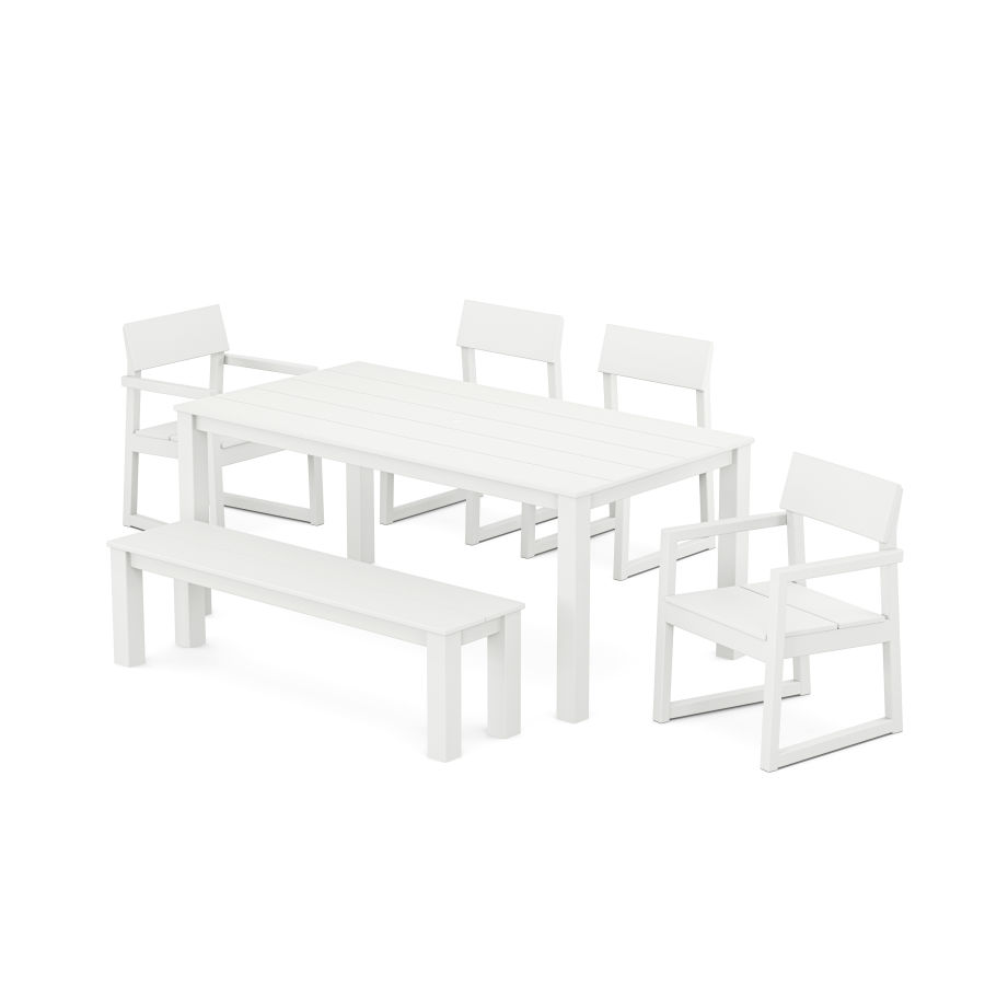 POLYWOOD EDGE 6-Piece Parsons Dining Set with Bench in White