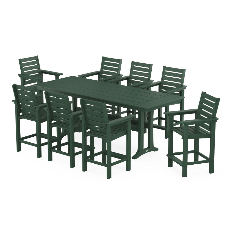 POLYWOOD Captain 9-Piece Farmhouse Counter Set with Trestle Legs in Green