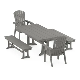 POLYWOOD Nautical Adirondack 5-Piece Farmhouse Dining Set With Trestle Legs