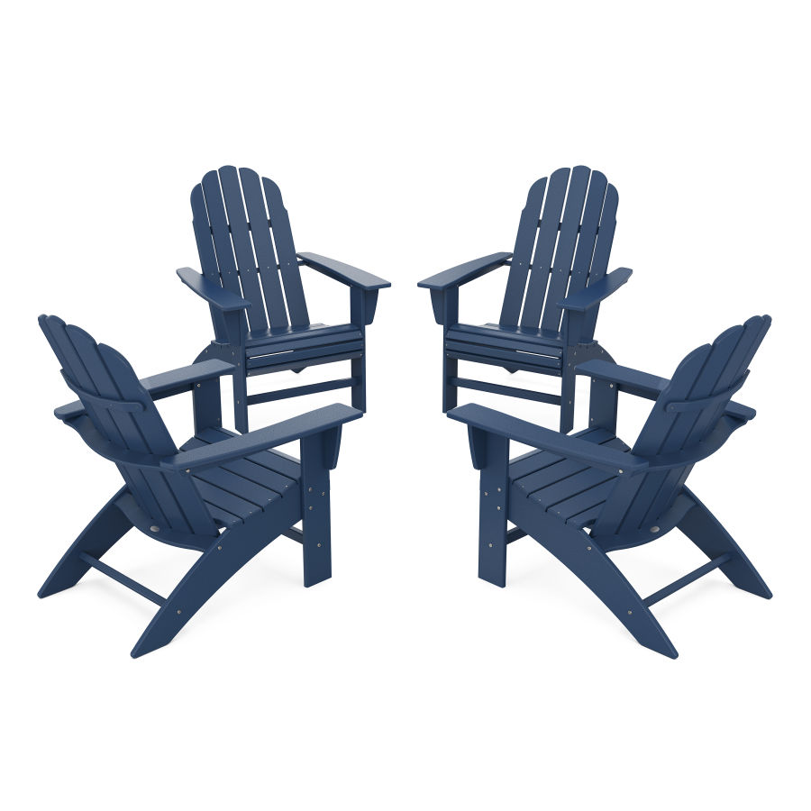 POLYWOOD 4-Piece Vineyard Curveback Adirondack Chair Conversation Set in Navy