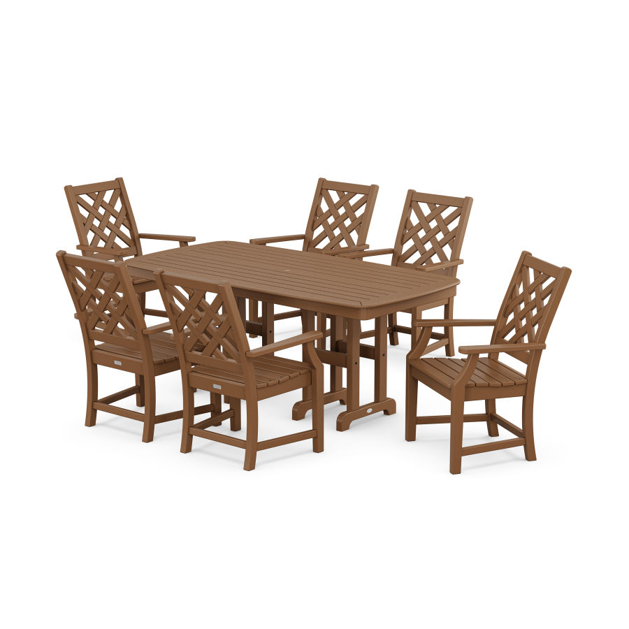 POLYWOOD Wovendale Arm Chair 7-Piece Dining Set in Teak