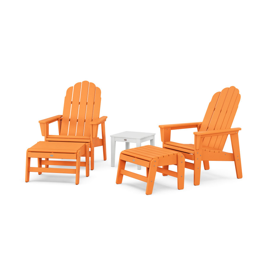 POLYWOOD 5-Piece Vineyard Grand Upright Adirondack Set with Ottomans and Side Table in Tangerine / White