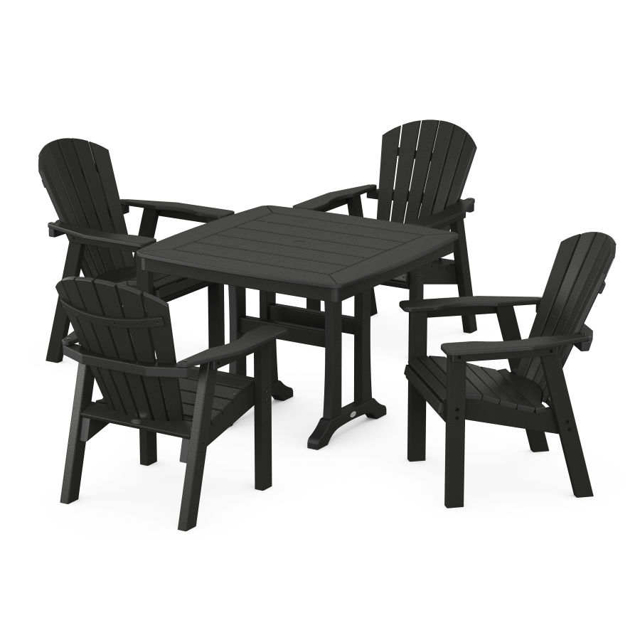 POLYWOOD Seashell 5-Piece Dining Set with Trestle Legs in Black