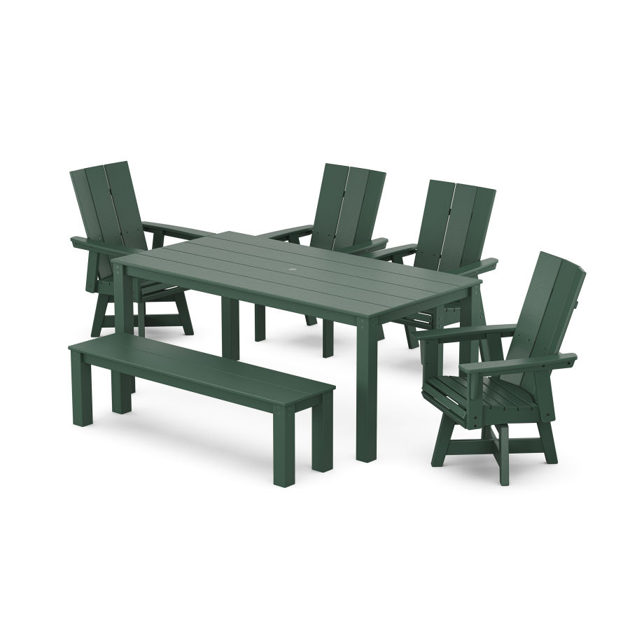 POLYWOOD Modern Curveback Adirondack 6-Piece Parsons Swivel Dining Set with Bench in Green