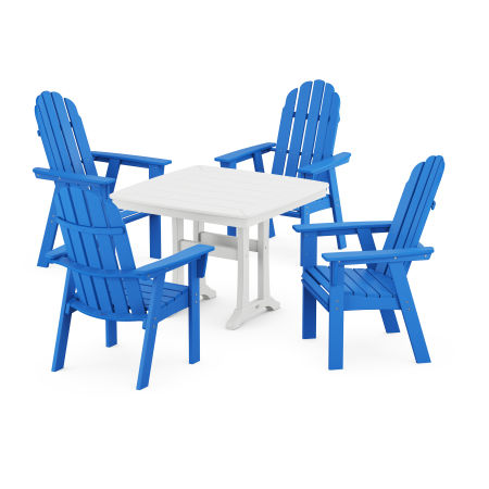POLYWOOD Vineyard Adirondack 5-Piece Dining Set with Trestle Legs in Pacific Blue / White