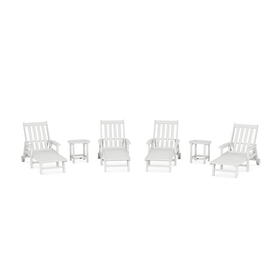 POLYWOOD Vineyard 6-Piece Chaise with Arms and Wheels Set in White