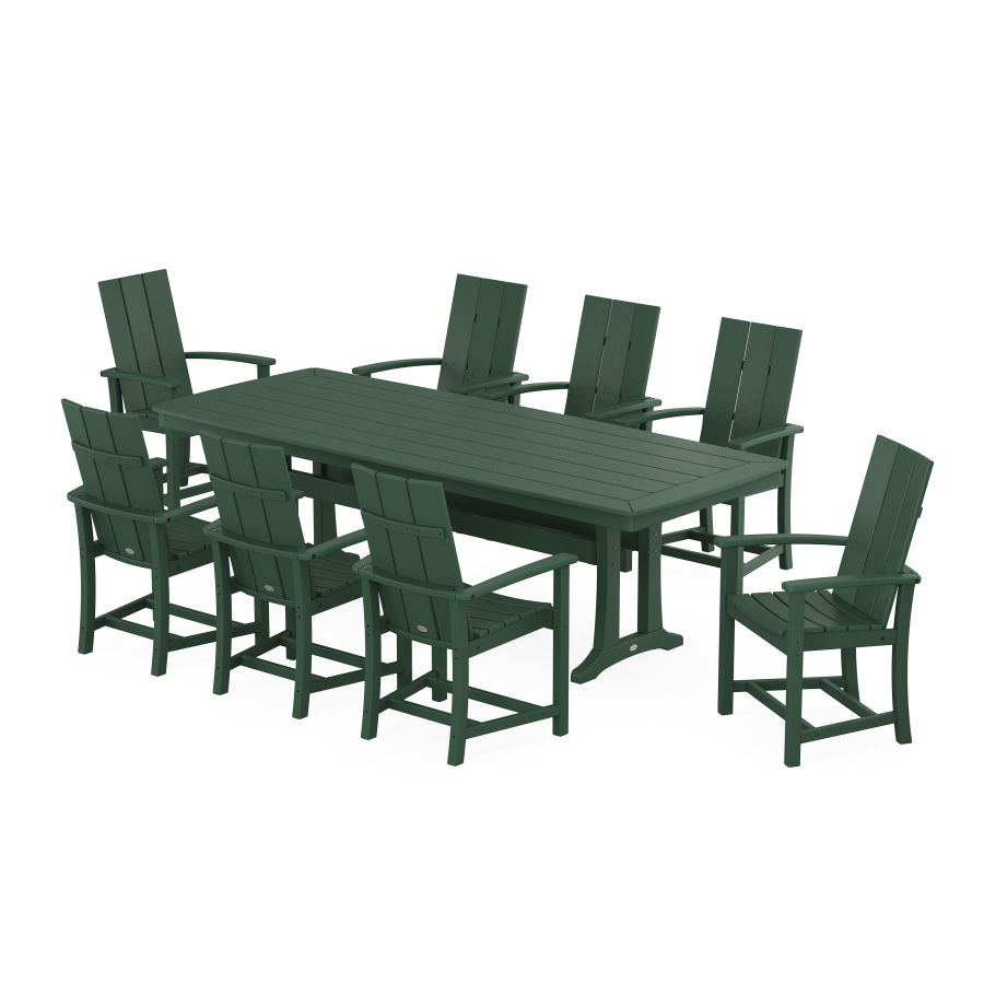 POLYWOOD Modern Adirondack 9-Piece Dining Set with Trestle Legs in Green