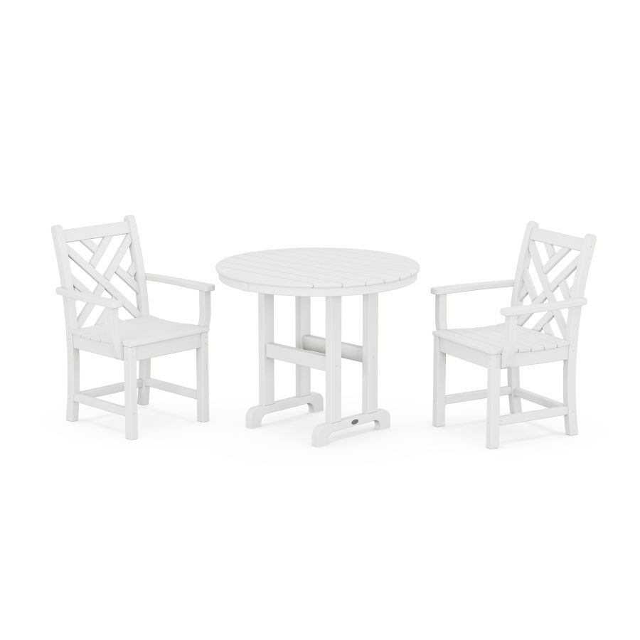 POLYWOOD Chippendale 3-Piece Round Dining Set in White