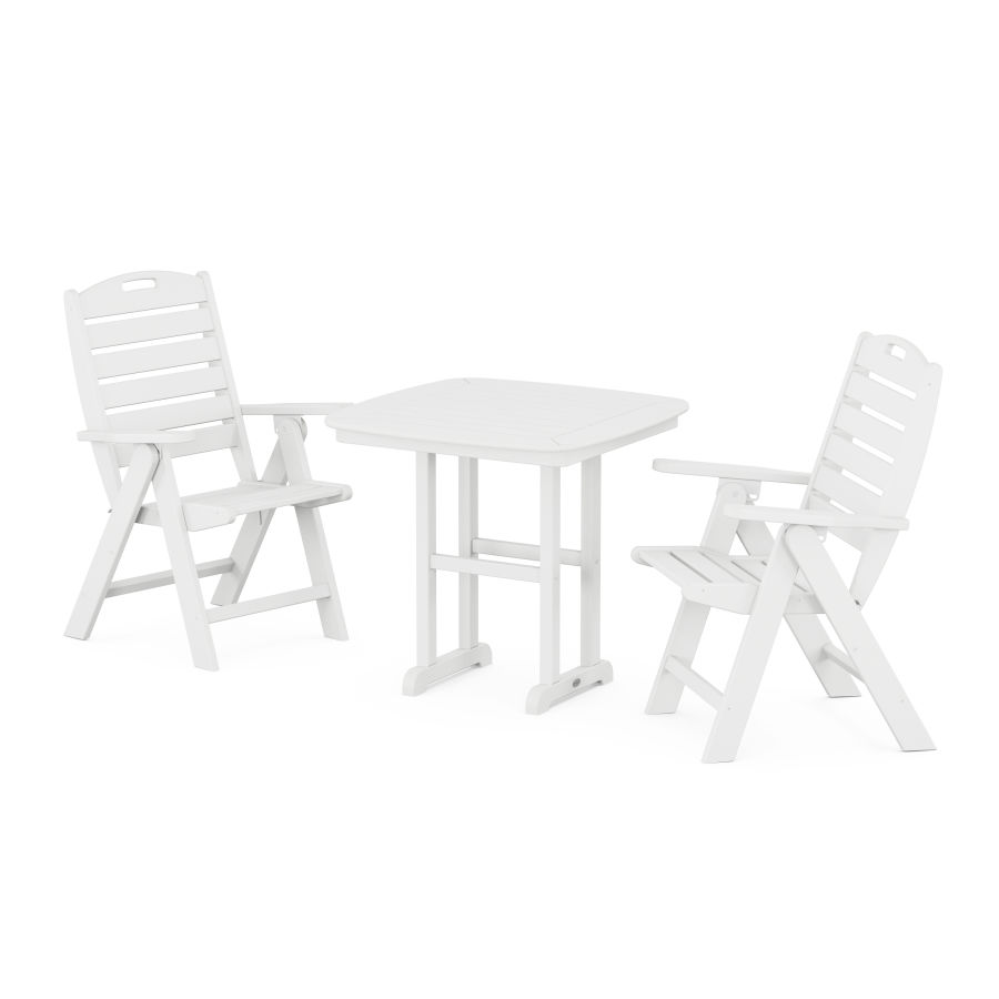 POLYWOOD Nautical Folding Highback Chair 3-Piece Dining Set in White