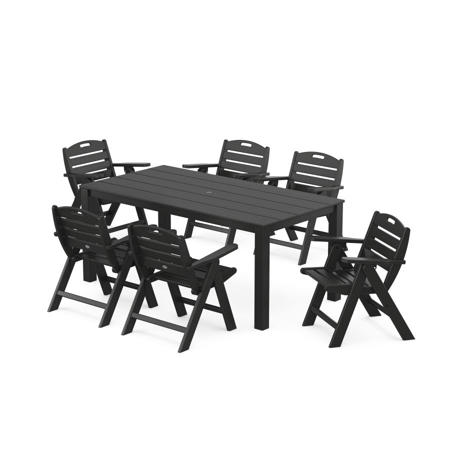 POLYWOOD Nautical Folding Lowback Chair 7-Piece Parsons Dining Set in Black