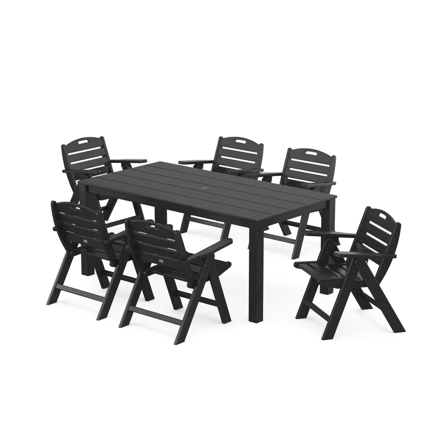 POLYWOOD Nautical Folding Lowback Chair 7-Piece Parsons Dining Set in Black