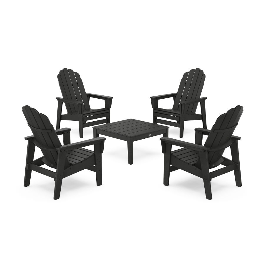 POLYWOOD 5-Piece Vineyard Grand Upright Adirondack Chair Conversation Group in Black