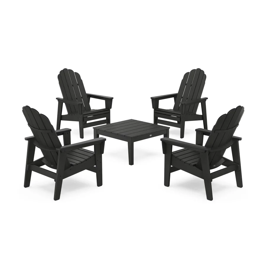 POLYWOOD 5-Piece Vineyard Grand Upright Adirondack Chair Conversation Group in Black