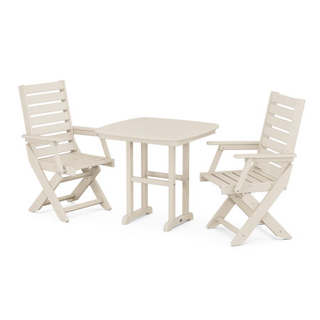 POLYWOOD Captain Folding Chair 3-Piece Dining Set in Sand