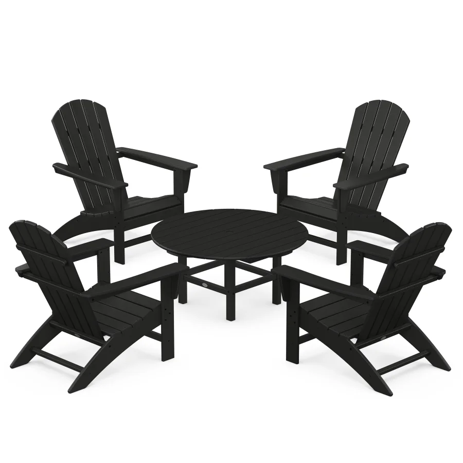 POLYWOOD Nautical 5-Piece Adirondack Chair Conversation Set in Black